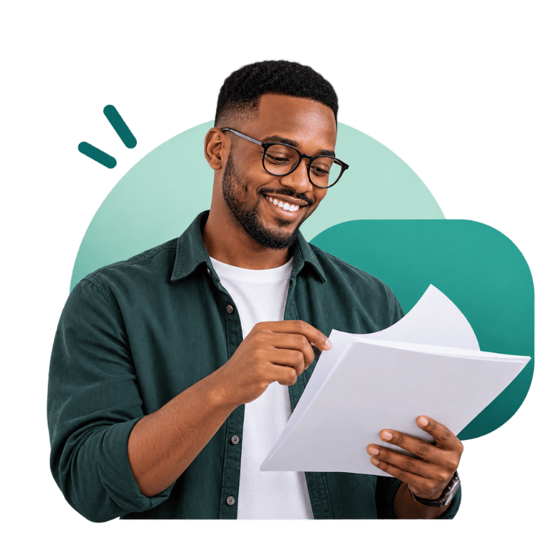 Professional reviewing documents, ZolaHub Docs illustration.